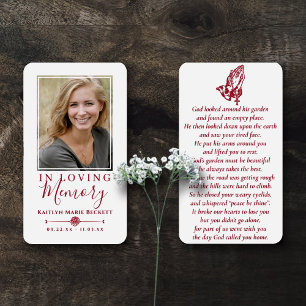 Simple Custom Photo Praying Hands Memorial Cards