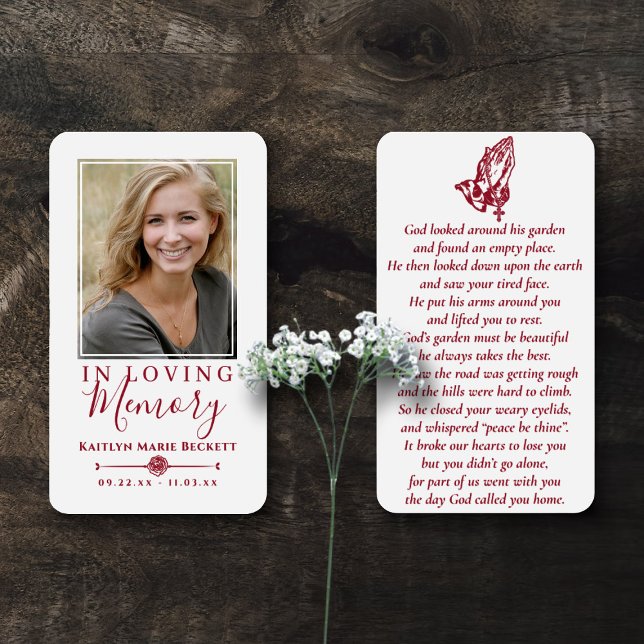 Simple Custom Photo Praying Hands Memorial Cards (Creator Uploaded)