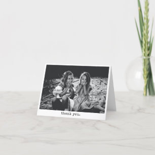 Simple Custom Photo Typewriter Font Black White Thank You Card