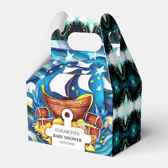 Simple Custom Pirate Baby Shower Favor Box (Front Side)