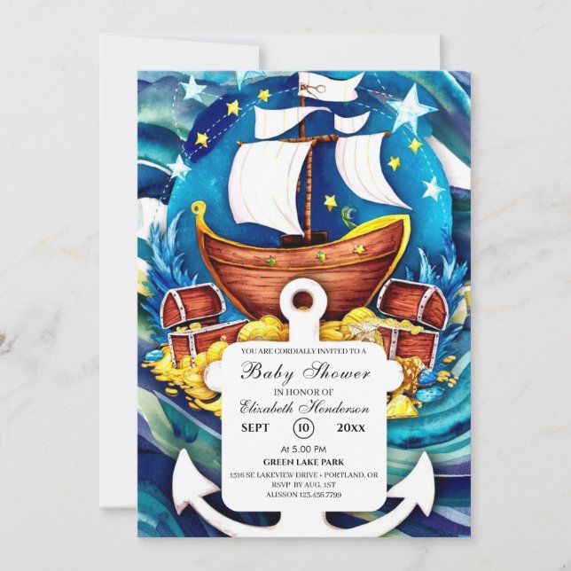 Simple Custom Pirate Baby Shower Invitation (Front)