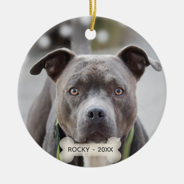 Simple Custom Pit Bull Dog Photo Ceramic Ornament (Front)