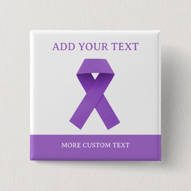 Simple Custom Purple Ribbon Awareness 2 Inch Square Button (Front)