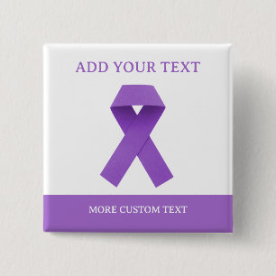 Simple Custom Purple Ribbon Awareness 2 Inch Square Button