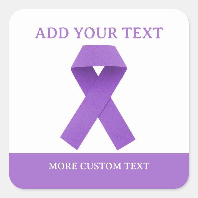 Simple Custom Purple Ribbon Awareness  Square Sticker (Front)