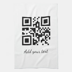 simple custom QR code add your name text Classic Kitchen Towel