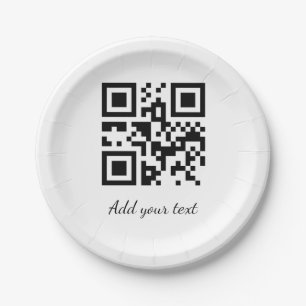simple custom QR code add your name text Classic Paper Plate