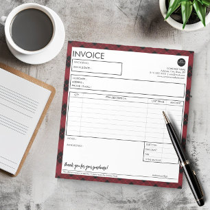 Simple Custom Red Plaid Border Invoice Template Notepad