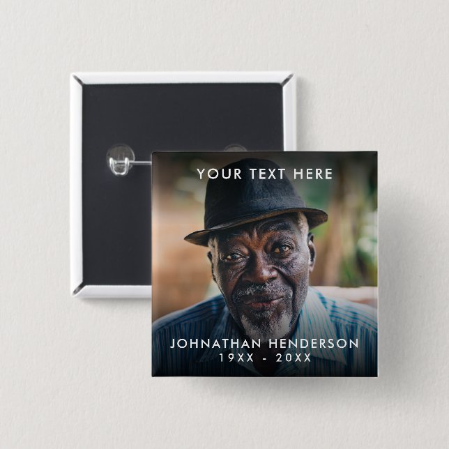 Simple Custom Text Funeral/Memorial Photo Tribute  2 Inch Square Button (Front & Back)