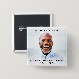 Simple Custom Text Funeral/Memorial Photo Tribute 2 Inch Square Button
