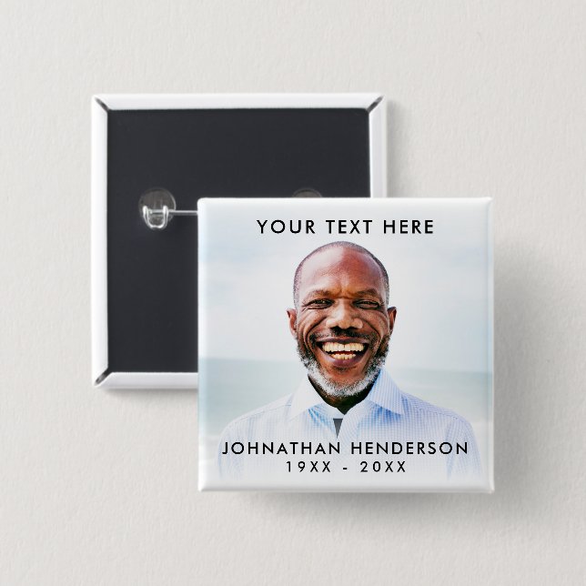 Simple Custom Text Funeral/Memorial Photo Tribute 2 Inch Square Button (Front & Back)