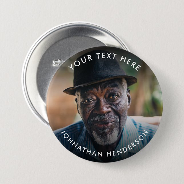 Simple Custom Text Funeral/Memorial Photo Tribute 3 Inch Round Button (Front & Back)