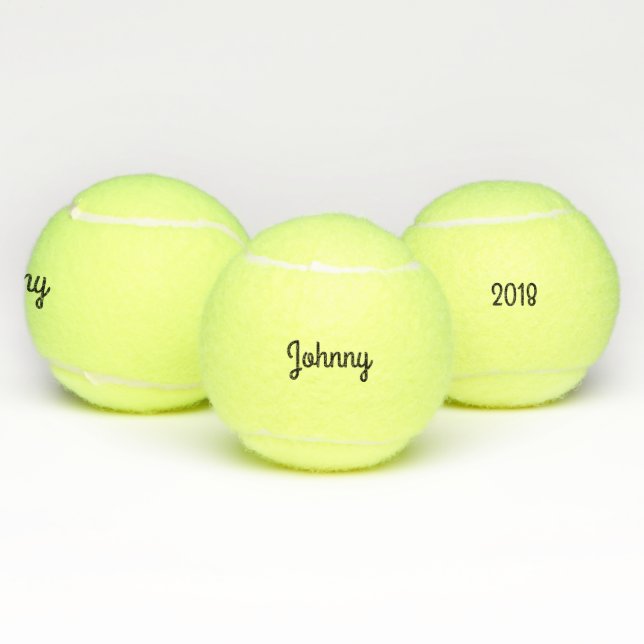 Simple Custom Text Name and Date Tennis Balls (Multi)