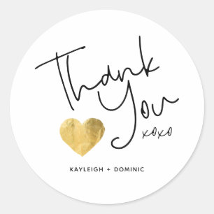 Simple Custom Thank You Gold Heart Script Classic Round Sticker