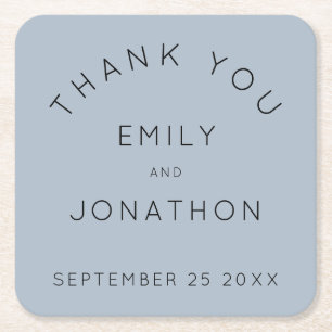 Simple Custom Wedding Dusty Blue Thank You favour Square Paper Coaster