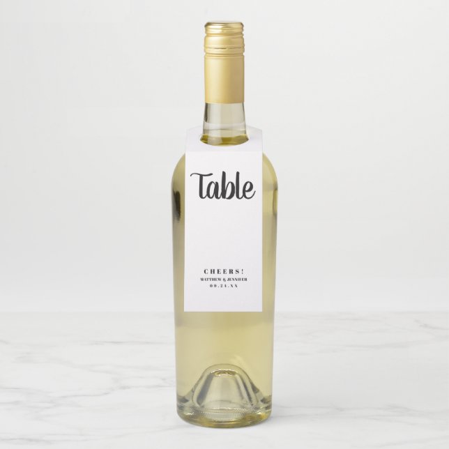 Simple Custom Wedding Reception Table Number Bottle Tag (On Bottle)
