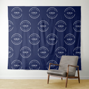 Simple Custom white Logo step and repeat Blue Tapestry