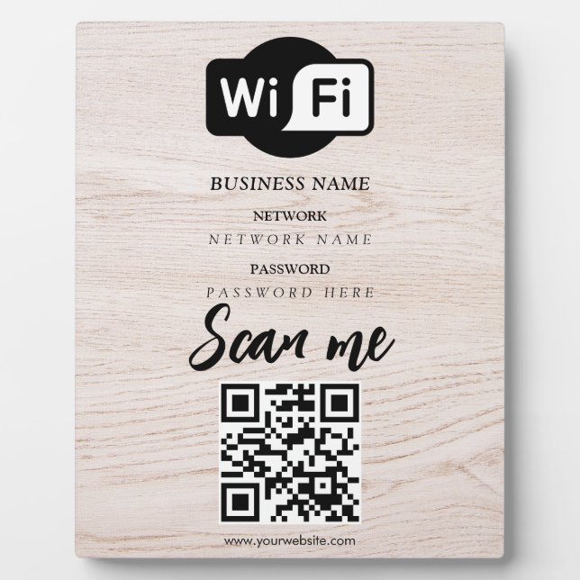Simple Custom Wifi Network QR code Password Black Plaque (Front)
