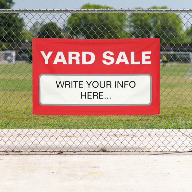 Simple Custom Yard Sale Red White Banner (Insitu)