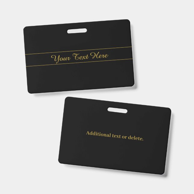 Simple Customizable Gold & Black Text Design  Badge (Front & Back)