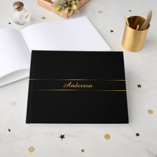 Simple Customizable Gold & Black Text Design Guest Book