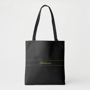 Simple Customizable Gold & Black Text Design Tote Bag