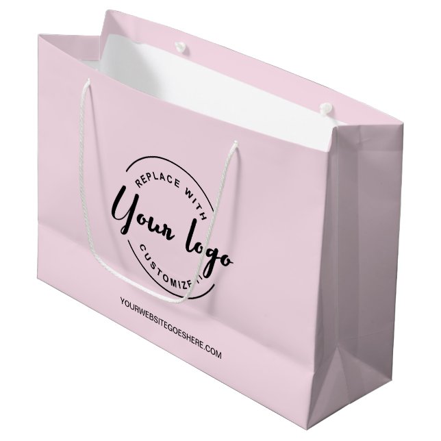 Simple Customizable Logo and website Pink Business Large Gift Bag (Front Angled)
