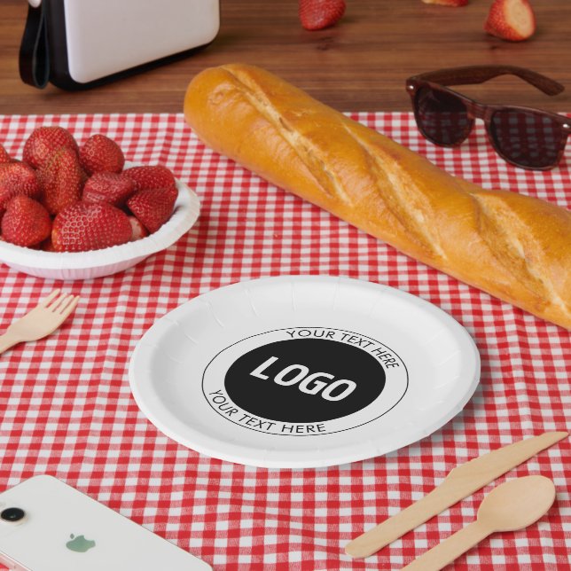 Simple Customizable Text & Your Logo or Image Paper Plate (Picnic)