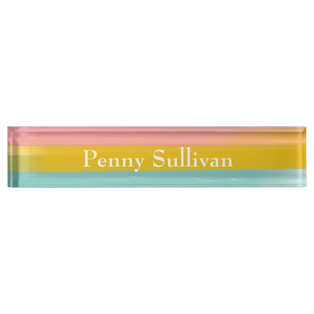 Simple Cute Abstract Watercolor Stripes in Pink Nameplate (Front)