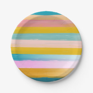 Simple Cute Abstract Watercolor Stripes in Pink Paper Plate