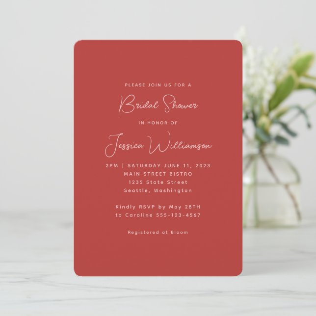 Simple Cute Aesthetic Red and Pink Bridal Shower Invitation (Standing Front)