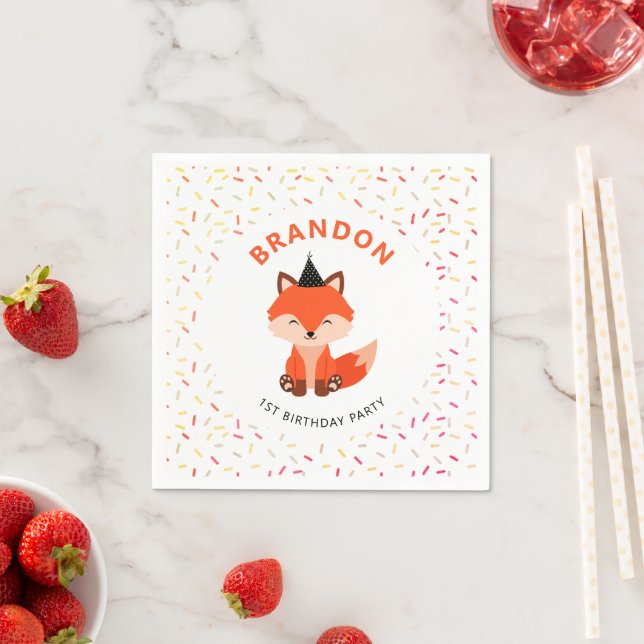 Simple Cute Baby Fox Confetti Birthday Party Napkin (Insitu)