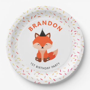 Simple Cute Baby Fox Confetti Birthday Party Paper Plate