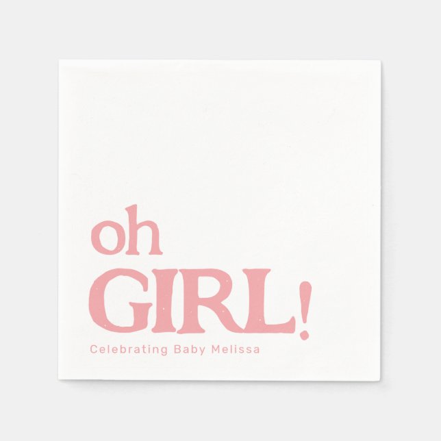 Simple Cute Baby Shower Pink Oh Girl Napkin (Front)