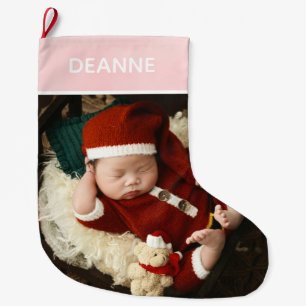 Simple Cute Baby's First Christmas 1 Photo Large Christmas Stocking