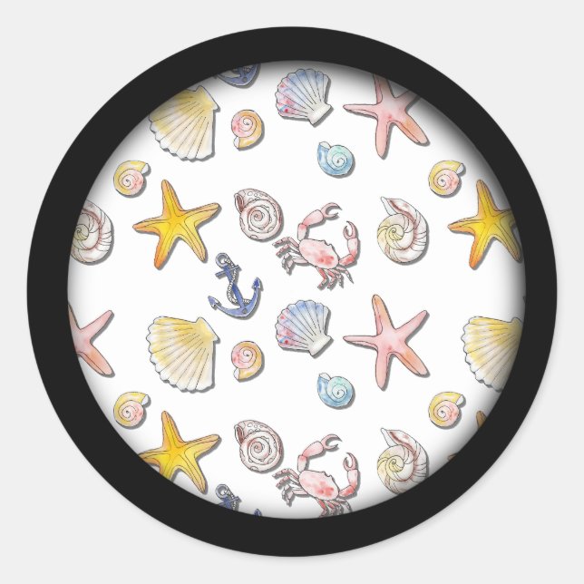 Simple Cute Beach Design  Classic Round Sticker (Front)