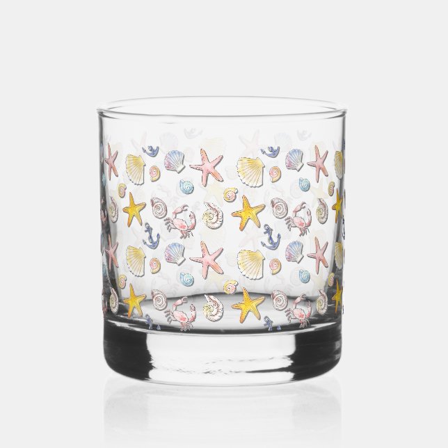 Simple Cute Beach Design  Whiskey Glass (Front)