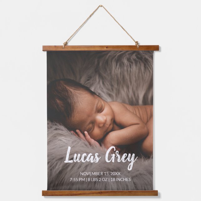 Simple Cute Birth Stats Photo Baby Nursery Hanging Tapestry (Front)
