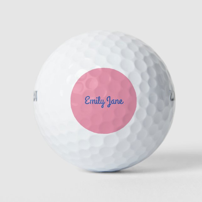 Simple Cute Blue and Pink Personalized Golf Balls (Front)