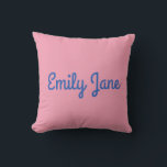 Simple Cute Blue and Pink Personalized Throw Pillow<br><div class="desc">This personalized throw pillow features a soft pink background with a bold name in playful blue script, perfect for adding charm to a bed, couch, or reading nook. Whether it's for a child's room, dorm decor, or a thoughtful gift, this design blends sweetness and simplicity in a modern, cozy accent....</div>