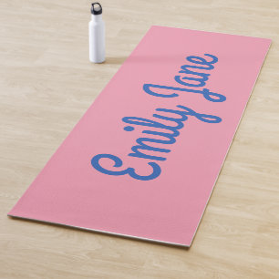 Simple Cute Blue and Pink Personalized Yoga Mat
