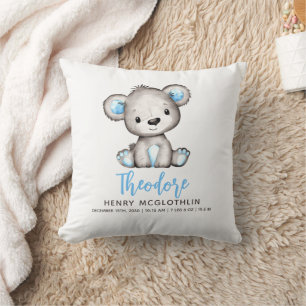 Simple Cute Blue Bear Baby Boy Throw Pillow