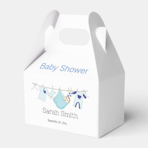 Simple Cute Blue Boy Clothesline Baby Shower    Favor Box