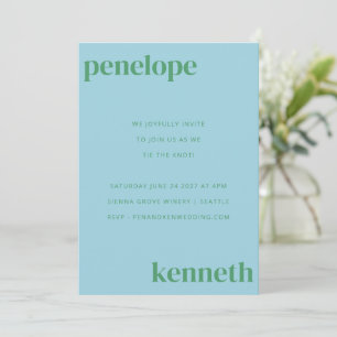 Simple Cute Blue Green Modern Wedding All In One Invitation