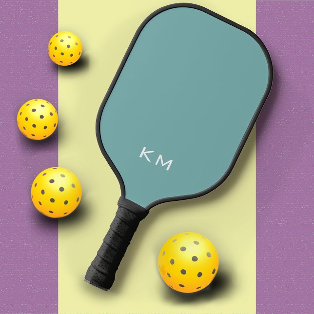 Simple Cute Blue Monogram Initials Pickleball Paddle (Creator Uploaded)