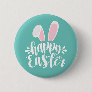 Simple Cute Bunny Ears Happy Easter   Pin Button