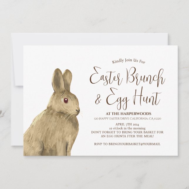 Simple Cute bunny rabbit easter brunch egg hunt Invitation (Front)