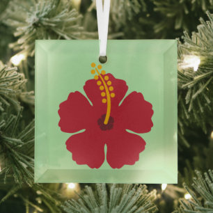 Simple Cute Cartoon Red Hibiscus Flower Glass Ornament