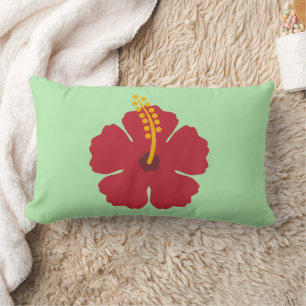 Simple Cute Cartoon Red Hibiscus Flower Lumbar Pillow