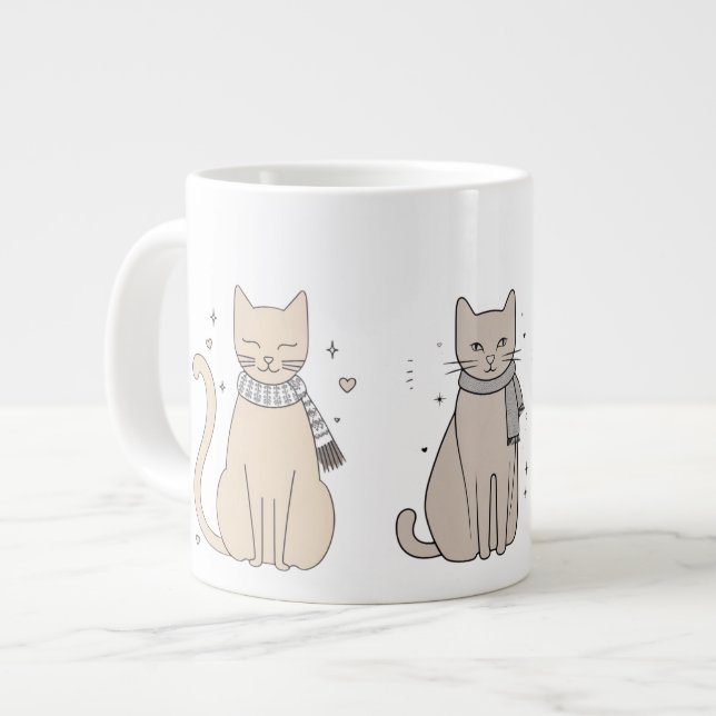 Simple cute cat  kitty animal meow pet Valentine's Large Coffee Mug (Front Left)